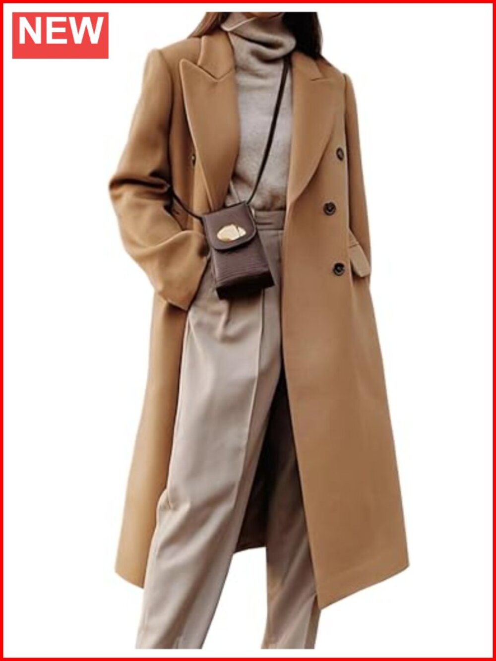 Women's Long Wool Peacoat Double Breasted Notch Lapel Winter Coat Overcoat